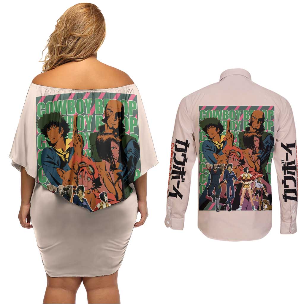 Cowboy Bebop Couples Matching Off Shoulder Short Dress and Long Sleeve Button Shirt Anime Style