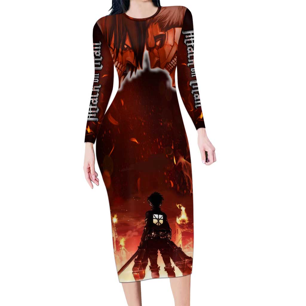 Burning Attack on Titan Long Sleeve Bodycon Dress Anime  Mix Trippy Style