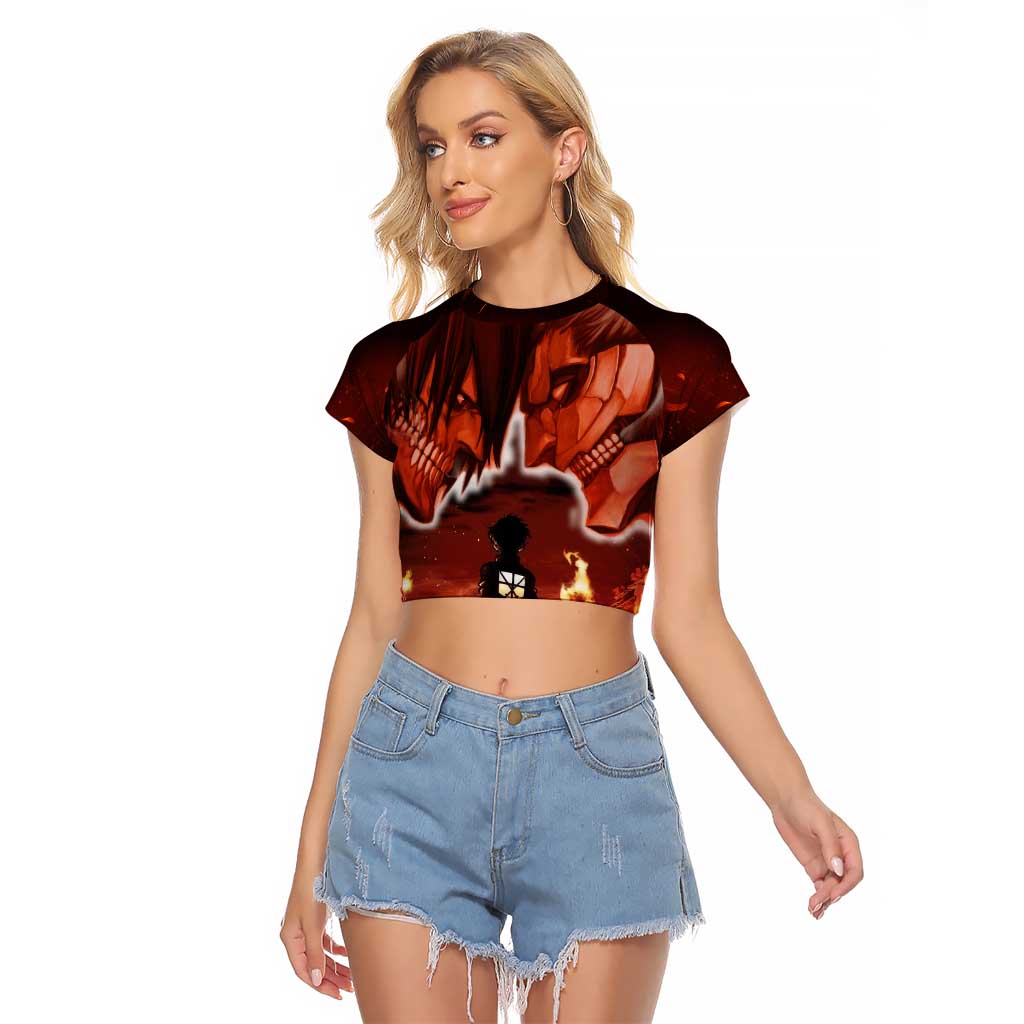 Burning Attack on Titan Raglan Cropped T Shirt Anime  Mix Trippy Style