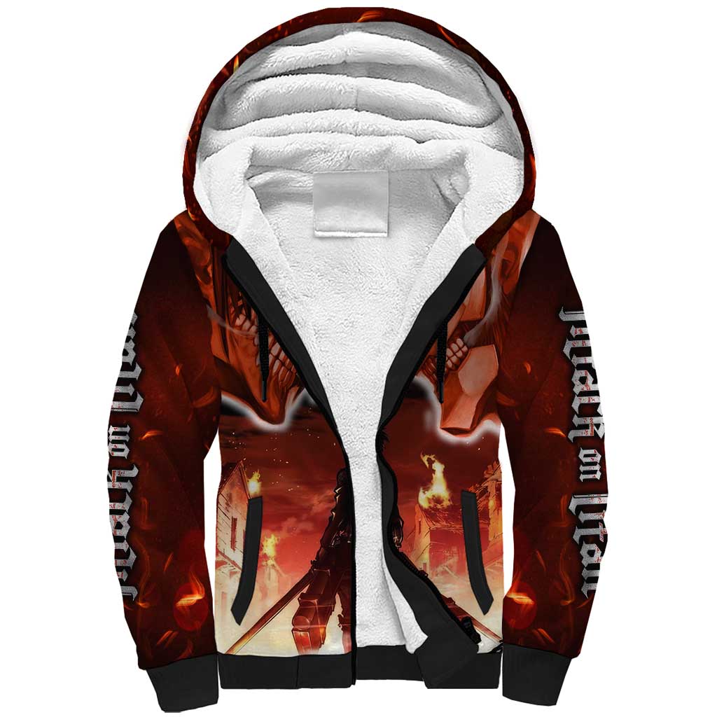 Burning Attack on Titan Sherpa Hoodie Anime  Mix Trippy Style