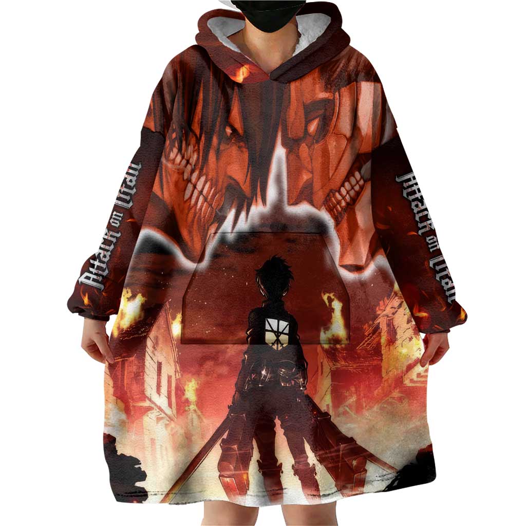 Burning Attack on Titan Wearable Blanket Hoodie Anime  Mix Trippy Style