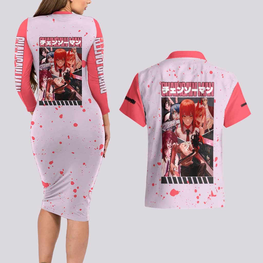 Public Safety Chainsaw Man Couples Matching Long Sleeve Bodycon Dress and Hawaiian Shirt Anime Style