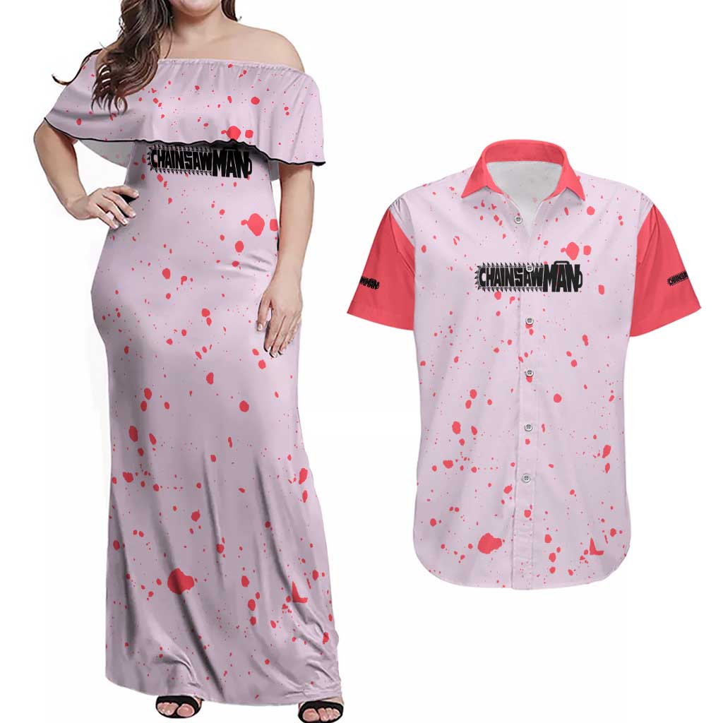 Public Safety Chainsaw Man Couples Matching Off Shoulder Maxi Dress and Hawaiian Shirt Anime Style