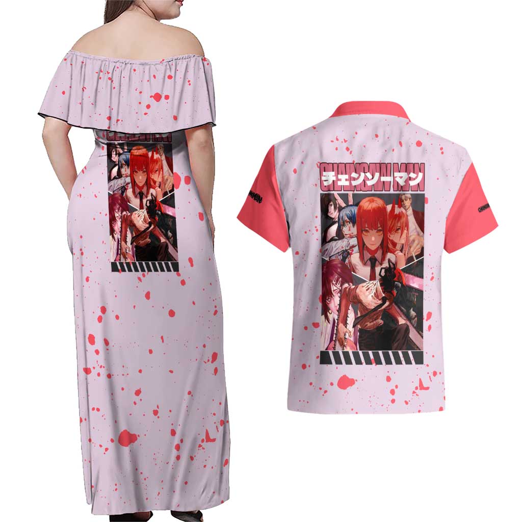 Public Safety Chainsaw Man Couples Matching Off Shoulder Maxi Dress and Hawaiian Shirt Anime Style