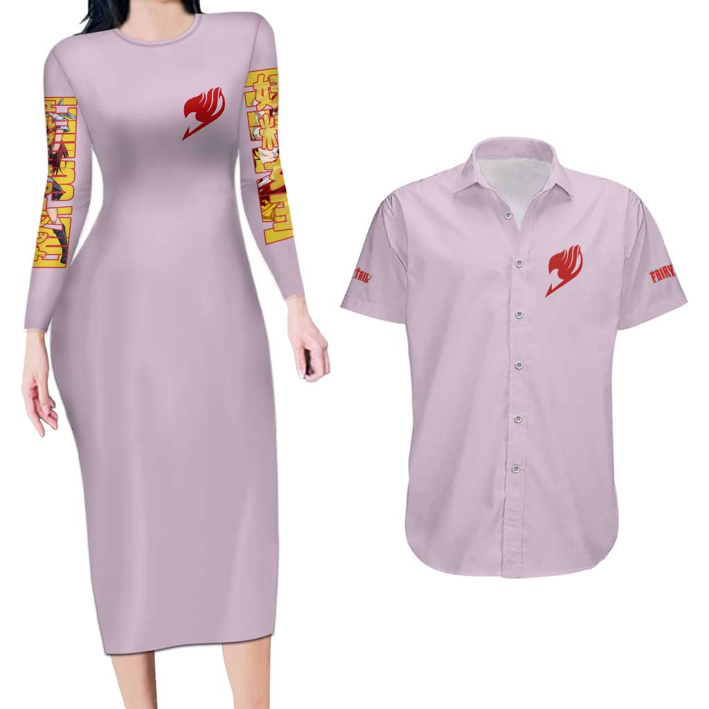 Erza Scarlet Fairy Tail Couples Matching Long Sleeve Bodycon Dress and Hawaiian Shirt Anime Style