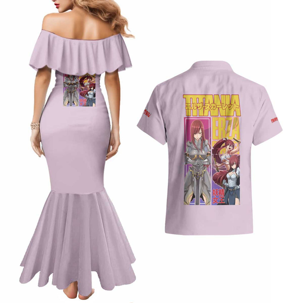 Erza Scarlet Fairy Tail Couples Matching Mermaid Dress and Hawaiian Shirt Anime Style