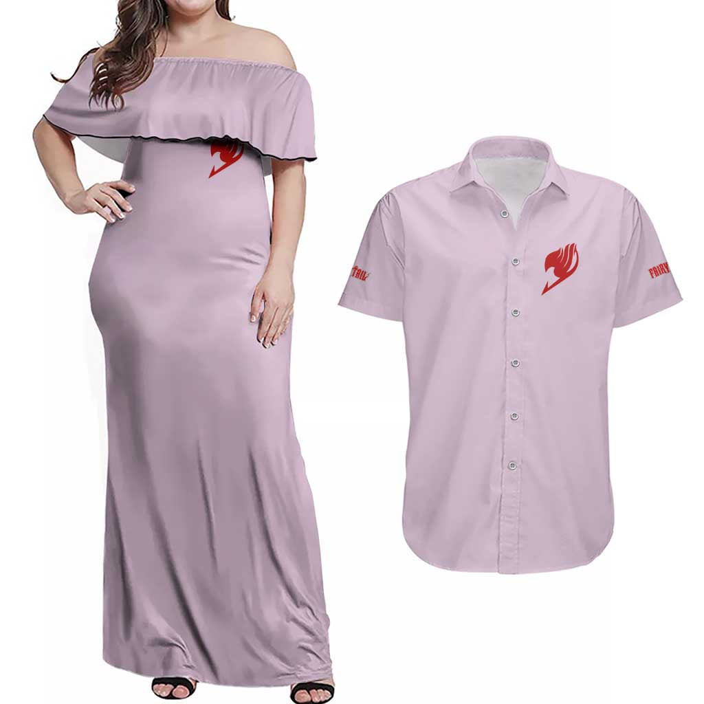 Erza Scarlet Fairy Tail Couples Matching Off Shoulder Maxi Dress and Hawaiian Shirt Anime Style