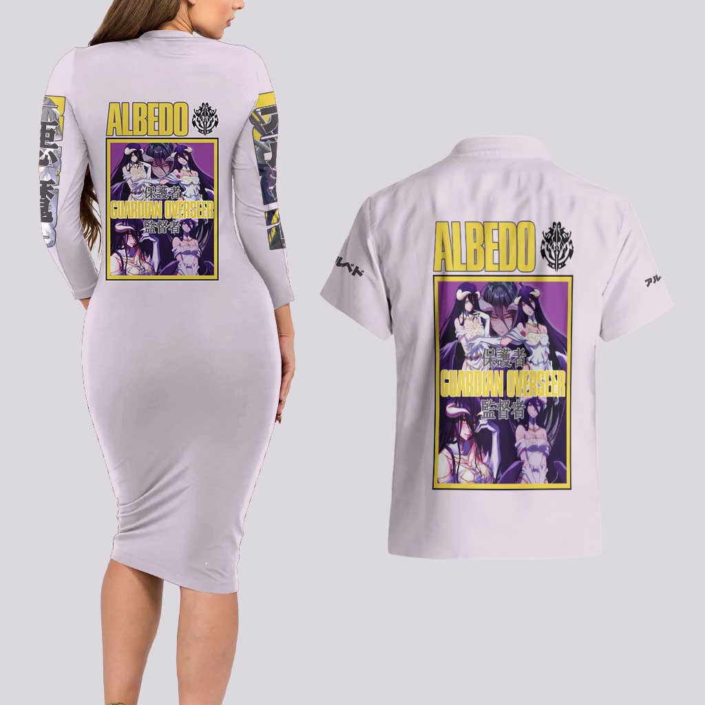Albedo Overlord Couples Matching Long Sleeve Bodycon Dress and Hawaiian Shirt Anime Style