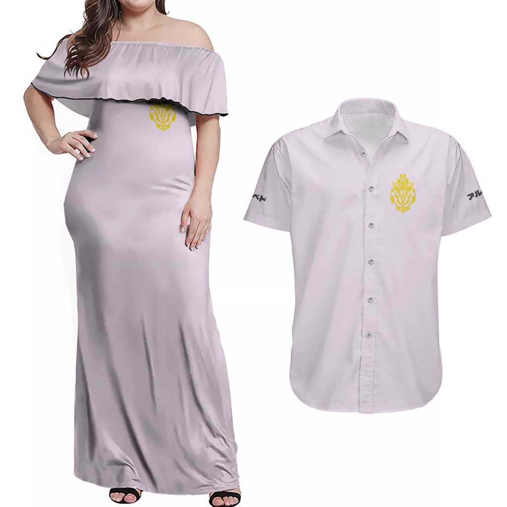 Albedo Overlord Couples Matching Off Shoulder Maxi Dress and Hawaiian Shirt Anime Style