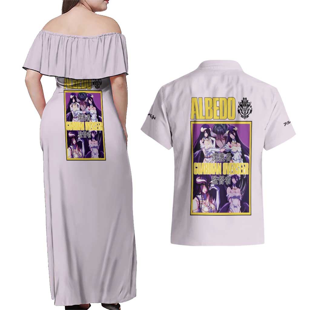 Albedo Overlord Couples Matching Off Shoulder Maxi Dress and Hawaiian Shirt Anime Style
