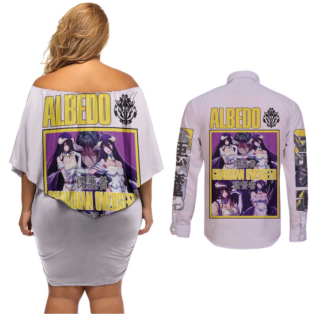 Albedo Overlord Couples Matching Off Shoulder Short Dress and Long Sleeve Button Shirt Anime Style