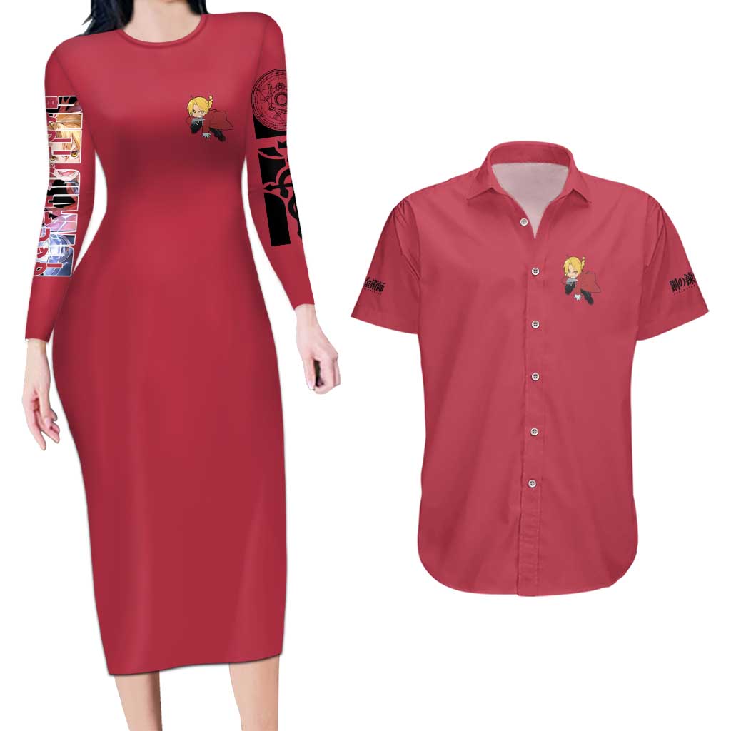 Edward Elric Fullmetal Alchemist Couples Matching Long Sleeve Bodycon Dress and Hawaiian Shirt Anime Style