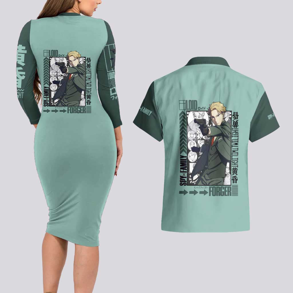 Loid Forger Spy x Family Couples Matching Long Sleeve Bodycon Dress and Hawaiian Shirt Anime Style