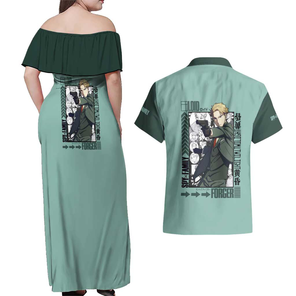 Loid Forger Spy x Family Couples Matching Off Shoulder Maxi Dress and Hawaiian Shirt Anime Style