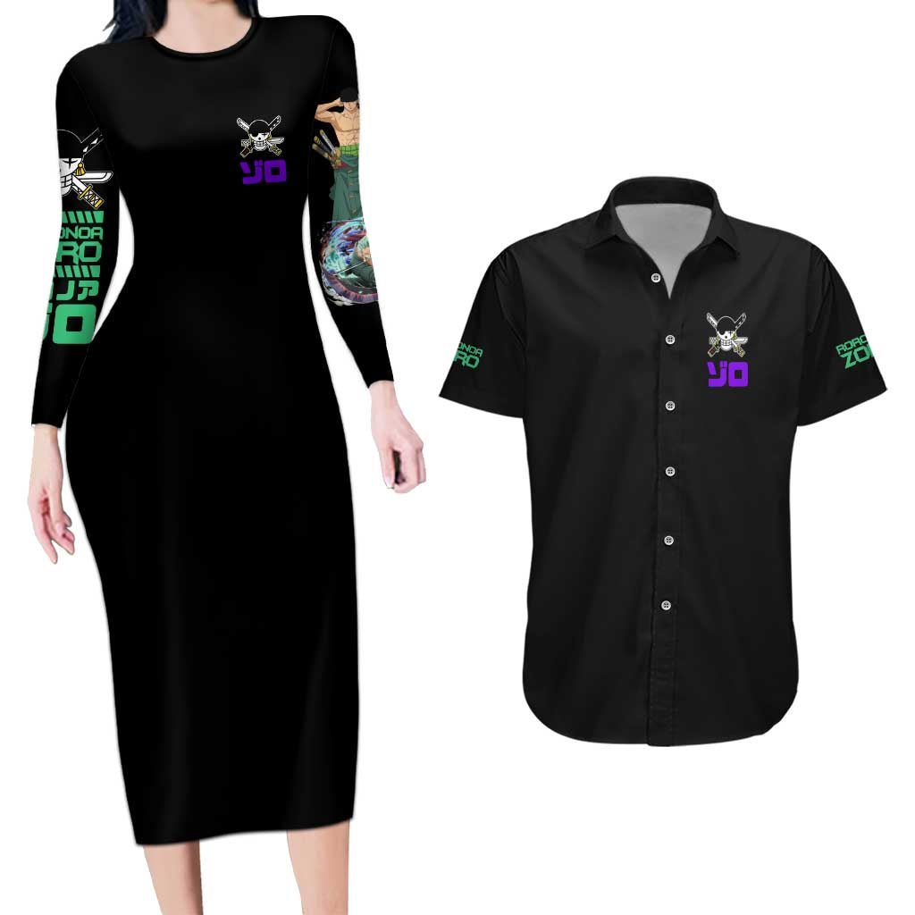 Roronoa Zoro V4 One Piece Couples Matching Long Sleeve Bodycon Dress and Hawaiian Shirt Anime Style