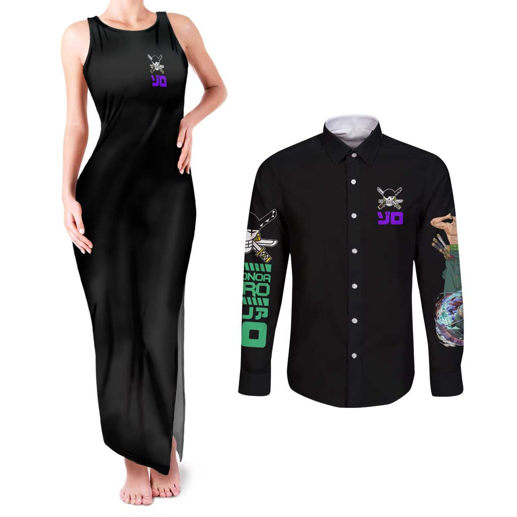 Roronoa Zoro V4 One Piece Couples Matching Tank Maxi Dress and Long Sleeve Button Shirt Anime Style