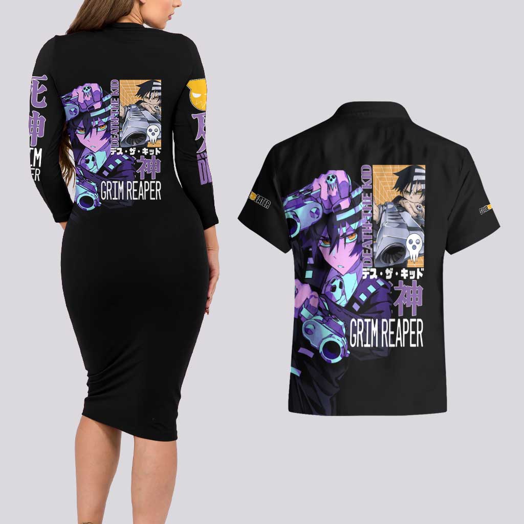 Death the Kid Soul Eater Couples Matching Long Sleeve Bodycon Dress and Hawaiian Shirt Anime Style
