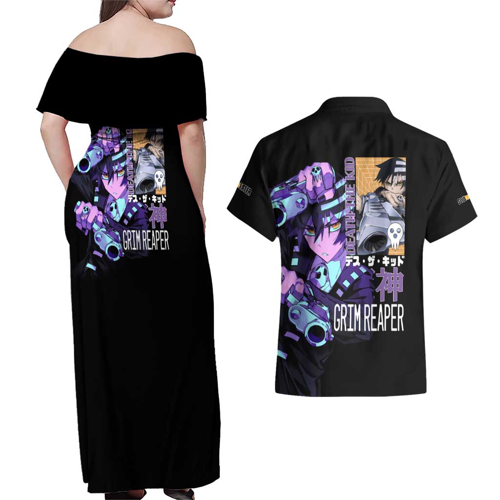 Death the Kid Soul Eater Couples Matching Off Shoulder Maxi Dress and Hawaiian Shirt Anime Style