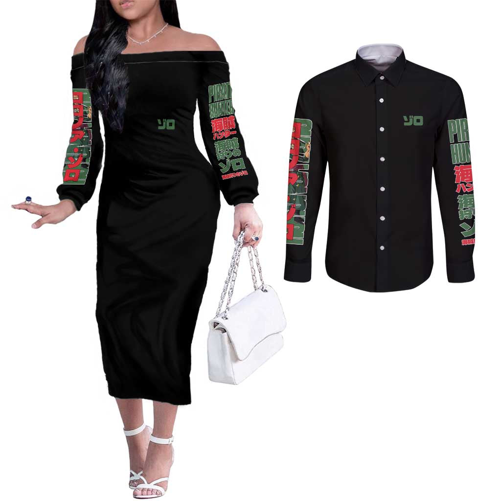 Roronoa Zoro V3 One Piece Couples Matching Off The Shoulder Long Sleeve Dress and Long Sleeve Button Shirt Anime Style
