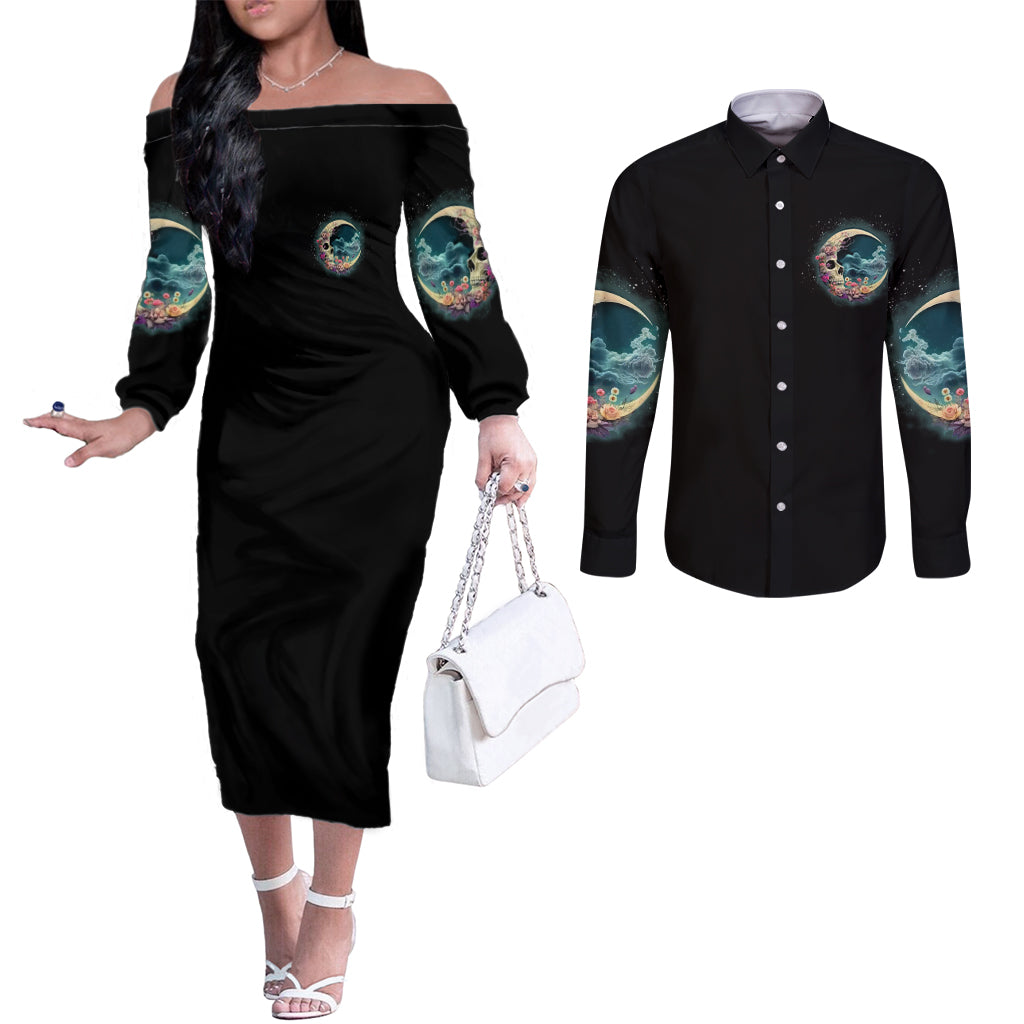 hello-darkness-my-old-friend-crescent-moon-skull-couples-matching-off-the-shoulder-long-sleeve-dress-and-long-sleeve-button-shirt