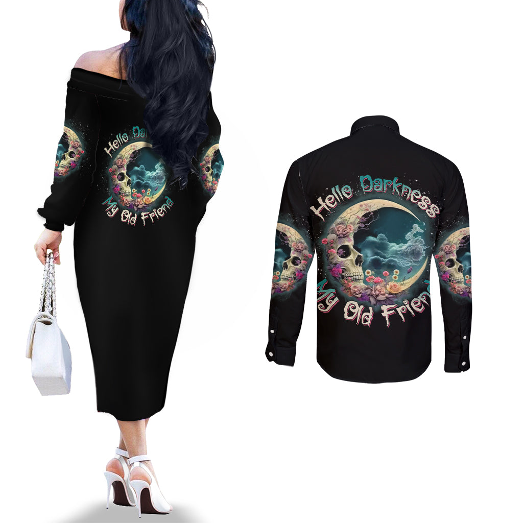 hello-darkness-my-old-friend-crescent-moon-skull-couples-matching-off-the-shoulder-long-sleeve-dress-and-long-sleeve-button-shirt