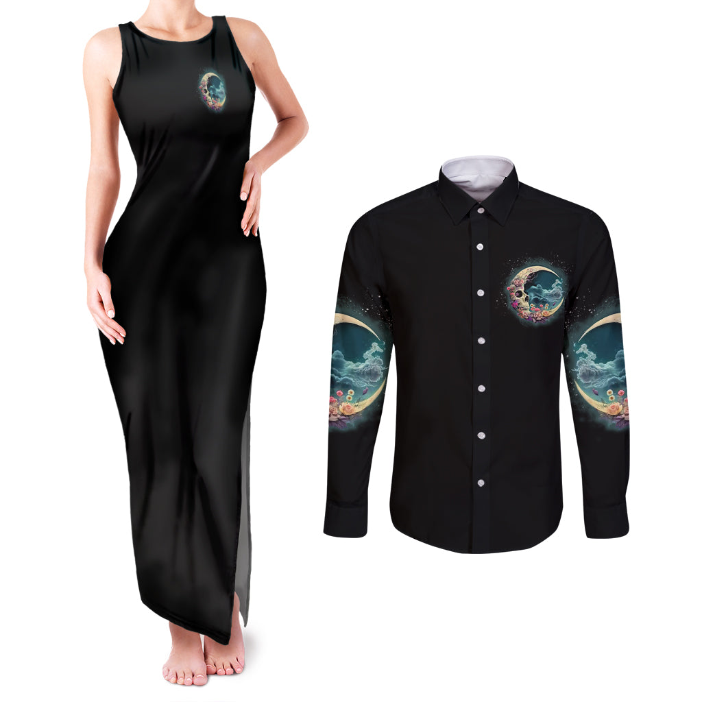 hello-darkness-my-old-friend-crescent-moon-skull-couples-matching-tank-maxi-dress-and-long-sleeve-button-shirt