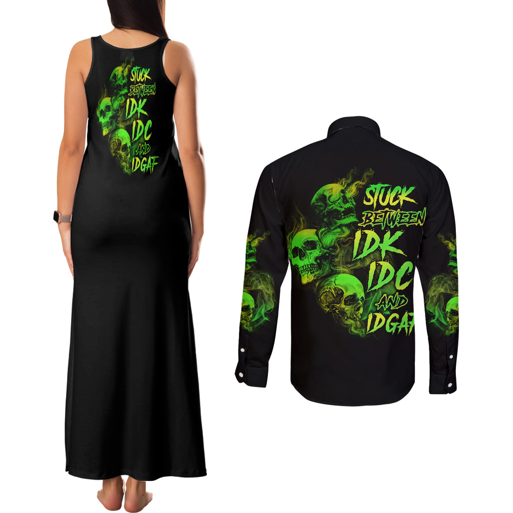 stuck-between-idk-idc-and-idgaf-skull-couples-matching-tank-maxi-dress-and-long-sleeve-button-shirt