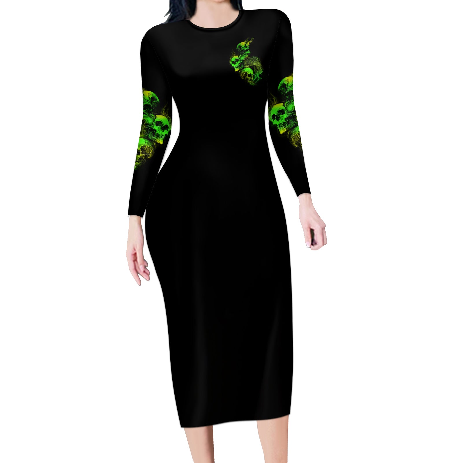 stuck-between-idk-idc-and-idgaf-skull-long-sleeve-bodycon-dress