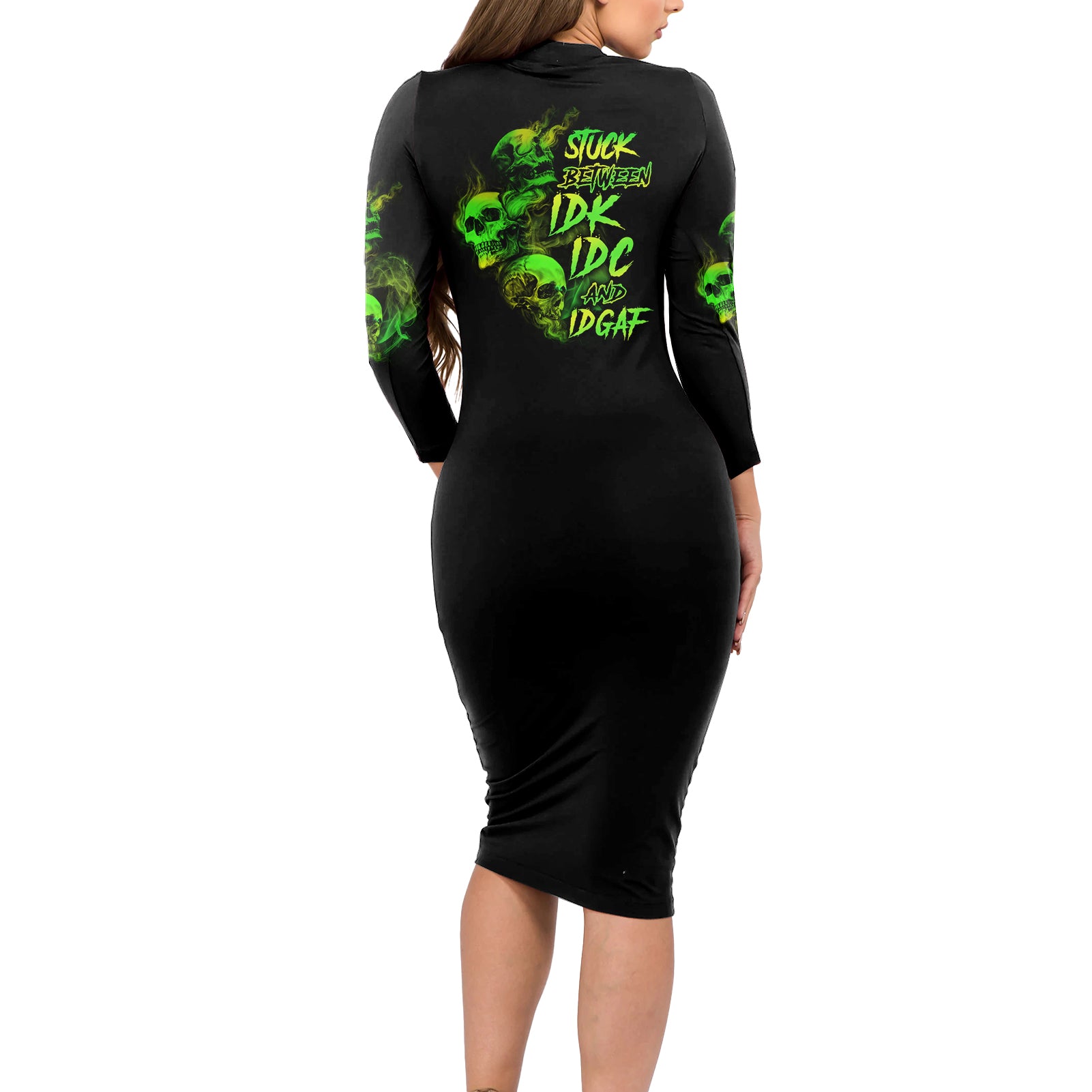 stuck-between-idk-idc-and-idgaf-skull-long-sleeve-bodycon-dress