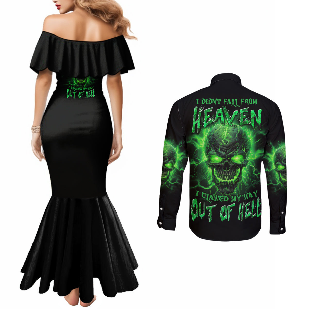 heaven-dont-want-me-mad-skull-couples-matching-mermaid-dress-and-long-sleeve-button-shirt