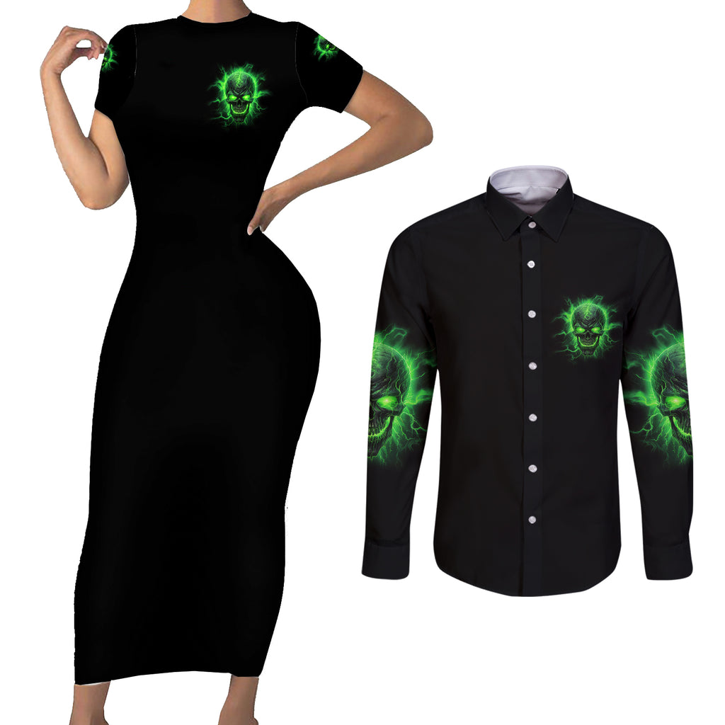 heaven-dont-want-me-mad-skull-couples-matching-short-sleeve-bodycon-dress-and-long-sleeve-button-shirt
