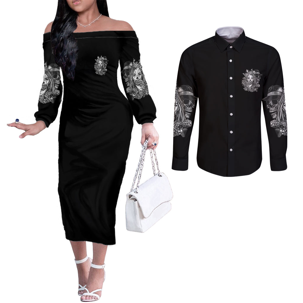 im-not-the-hero-you-want-couples-matching-off-the-shoulder-long-sleeve-dress-and-long-sleeve-button-shirt
