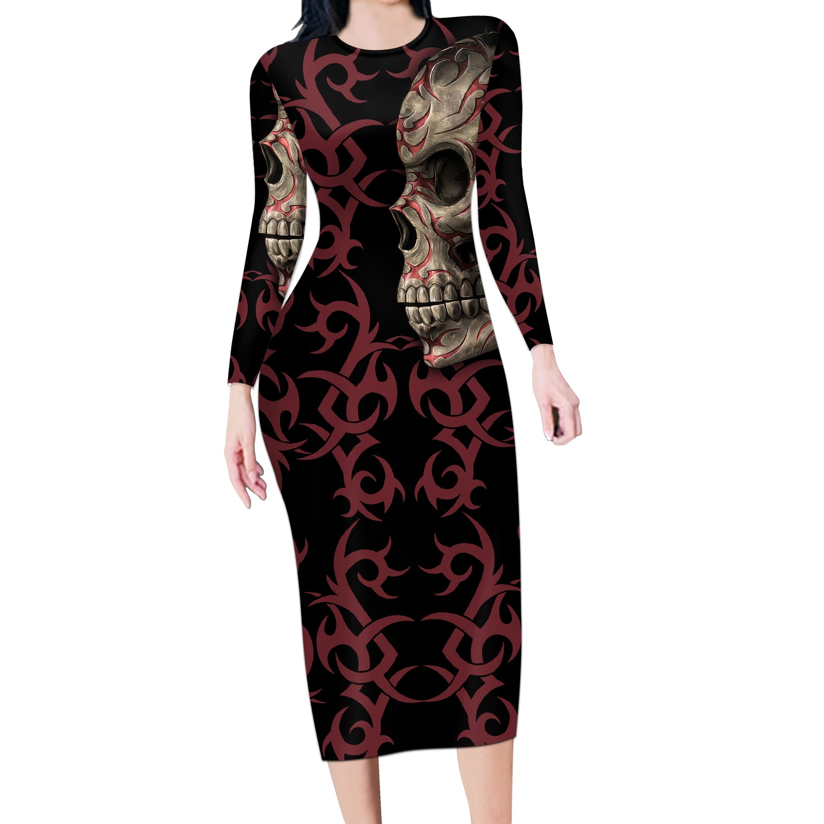 zero-f-given-skull-long-sleeve-bodycon-dress