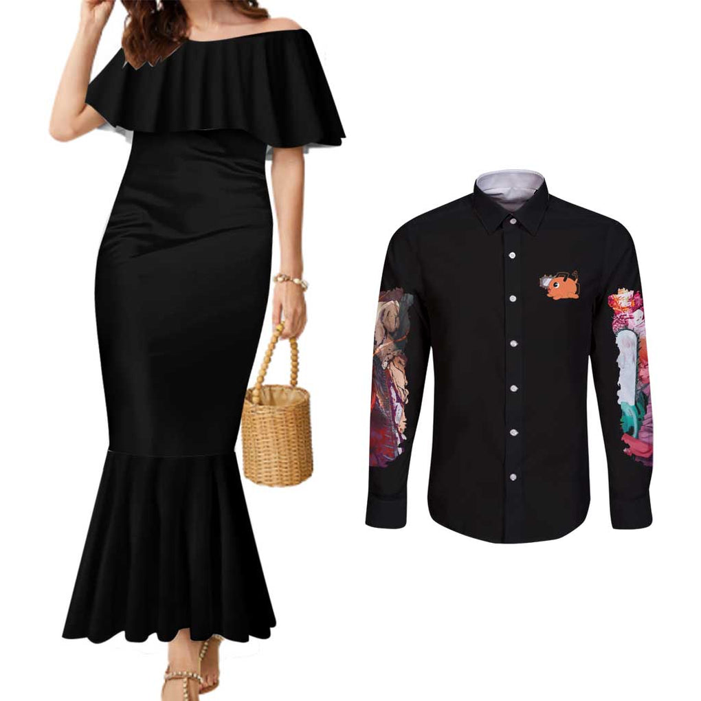 Denji V5 Chainsaw Man Couples Matching Mermaid Dress and Long Sleeve Button Shirt Japan Anime Style
