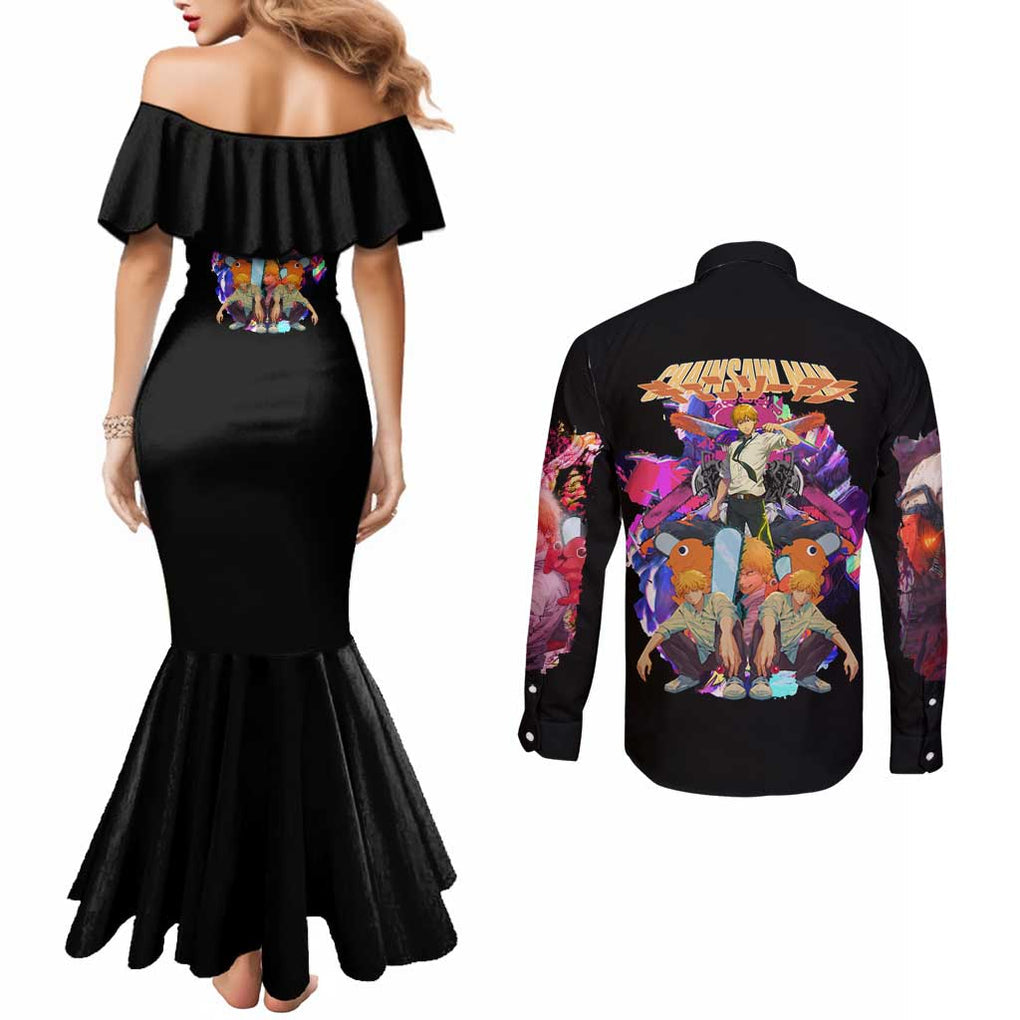 Denji V5 Chainsaw Man Couples Matching Mermaid Dress and Long Sleeve Button Shirt Japan Anime Style