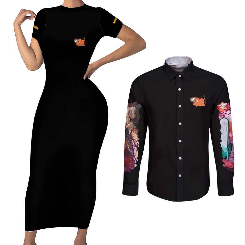 Denji V5 Chainsaw Man Couples Matching Short Sleeve Bodycon Dress and Long Sleeve Button Shirt Japan Anime Style