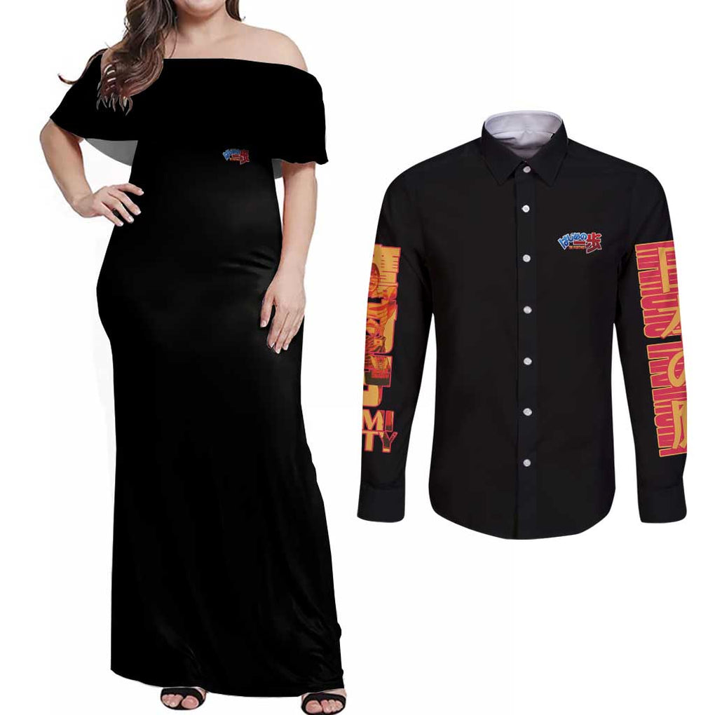 Mamoru Takamura Hajime no Ippo Couples Matching Off Shoulder Maxi Dress and Long Sleeve Button Shirt Japan Anime Style
