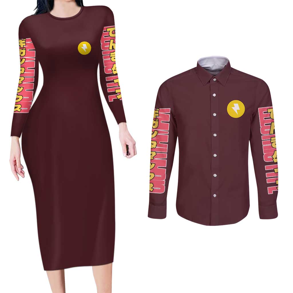 Gigantamax Pikachu Poke Couples Matching Long Sleeve Bodycon Dress and Long Sleeve Button Shirt Japan Anime Style - The Mazicc