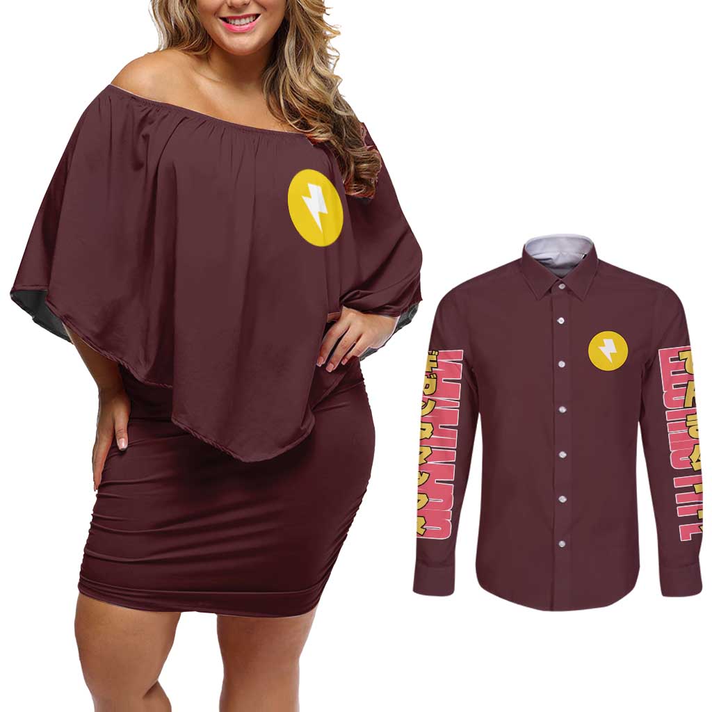 Gigantamax Pikachu Poke Couples Matching Off Shoulder Short Dress and Long Sleeve Button Shirt Japan Anime Style - The Mazicc