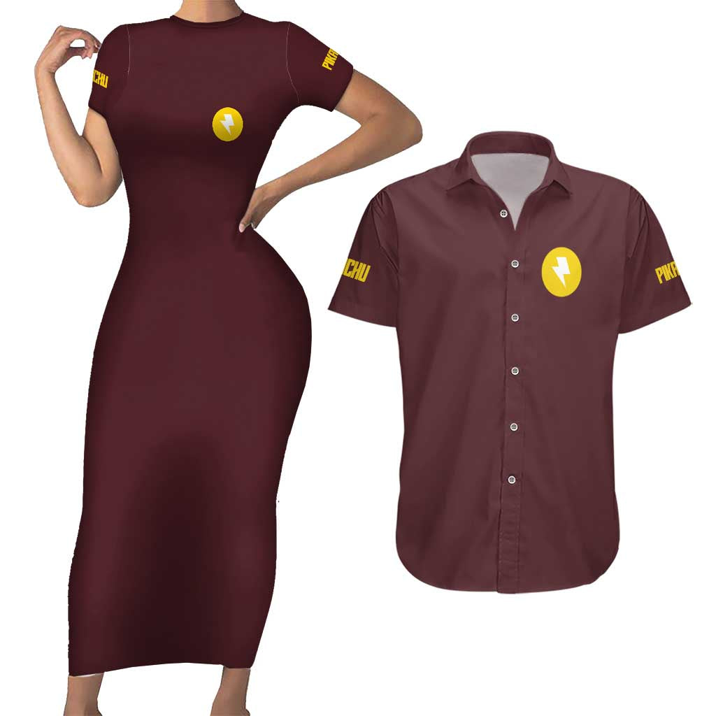 Gigantamax Pikachu Poke Couples Matching Short Sleeve Bodycon Dress and Hawaiian Shirt Japan Anime Style - The Mazicc