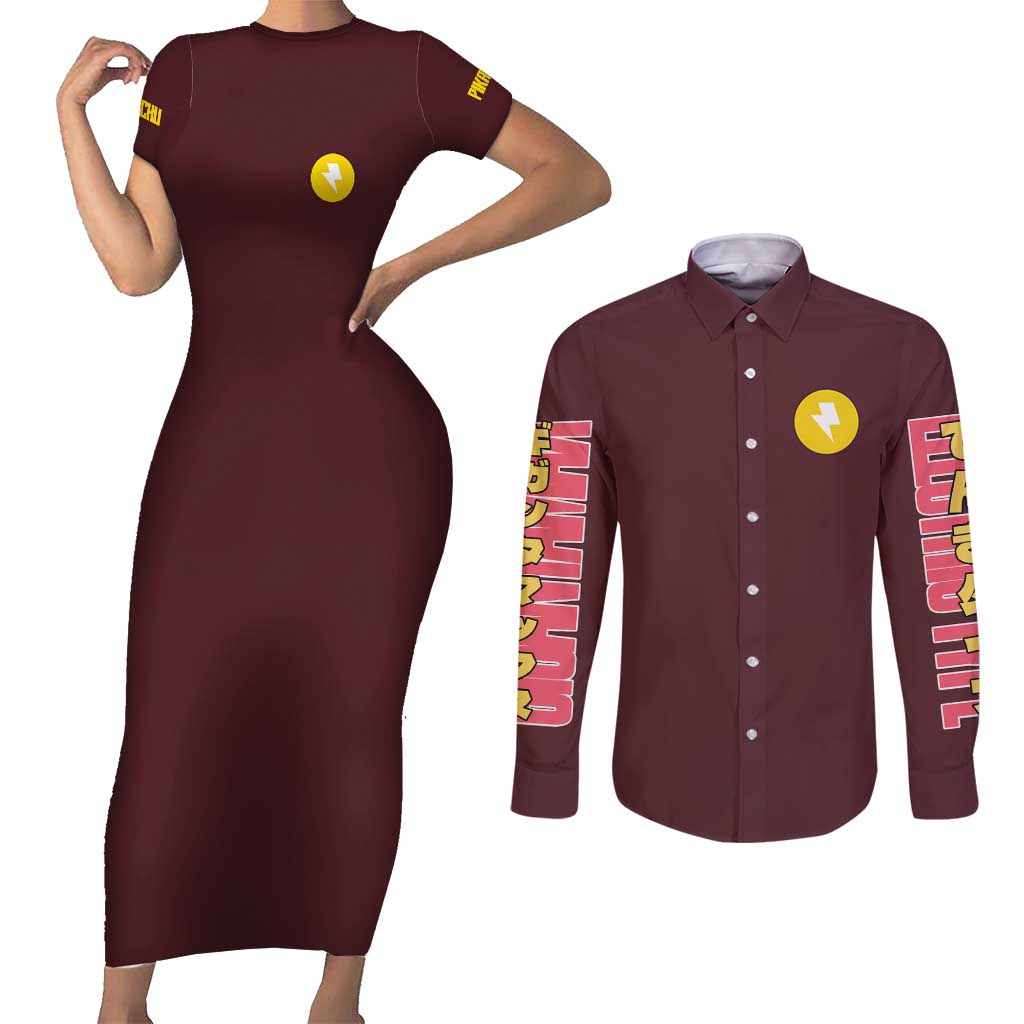 Gigantamax Pikachu Poke Couples Matching Short Sleeve Bodycon Dress and Long Sleeve Button Shirt Japan Anime Style - The Mazicc
