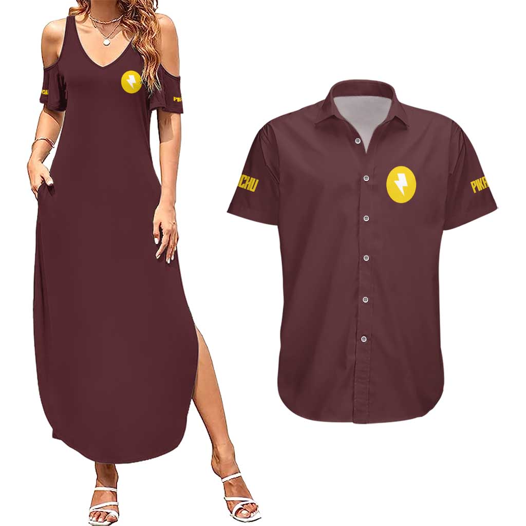 Gigantamax Pikachu Poke Couples Matching Summer Maxi Dress and Hawaiian Shirt Japan Anime Style - The Mazicc