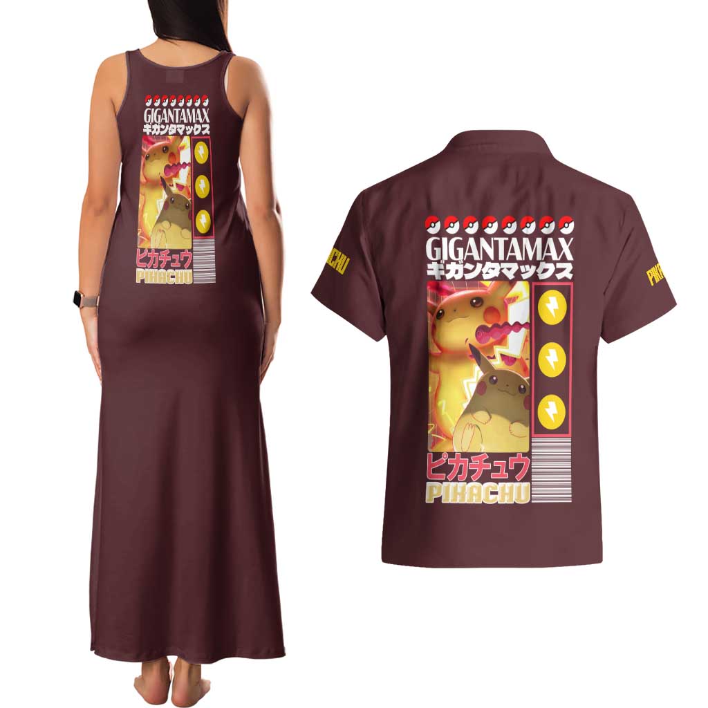 Gigantamax Pikachu Poke Couples Matching Tank Maxi Dress and Hawaiian Shirt Japan Anime Style - The Mazicc