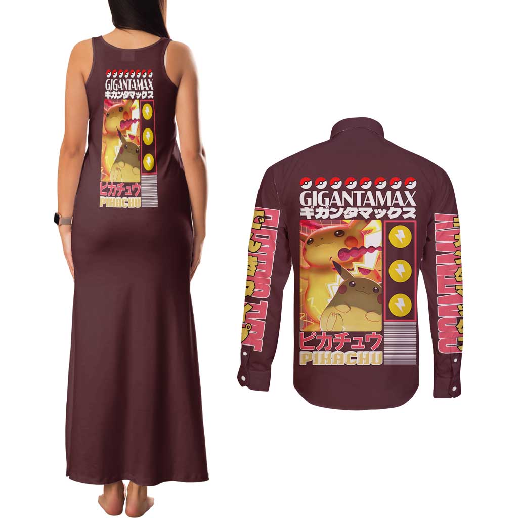 Gigantamax Pikachu Poke Couples Matching Tank Maxi Dress and Long Sleeve Button Shirt Japan Anime Style - The Mazicc