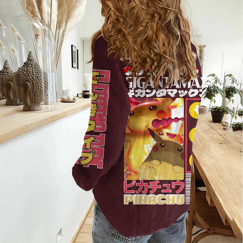 Gigantamax Pikachu Poke Women Casual Shirt Japan Anime Style - The Mazicc
