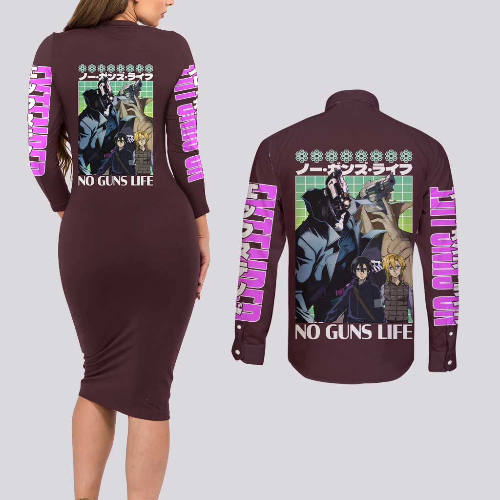 No Guns Life Couples Matching Long Sleeve Bodycon Dress and Long Sleeve Button Shirt Japan Anime Style - The Mazicc