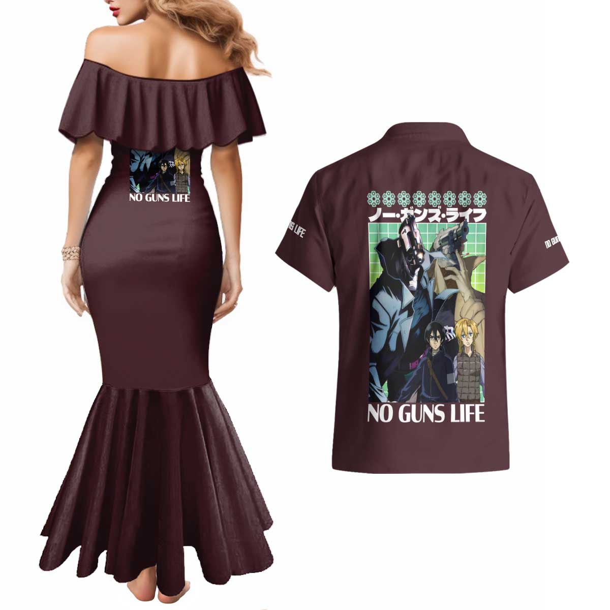 No Guns Life Couples Matching Mermaid Dress and Hawaiian Shirt Japan Anime Style - The Mazicc
