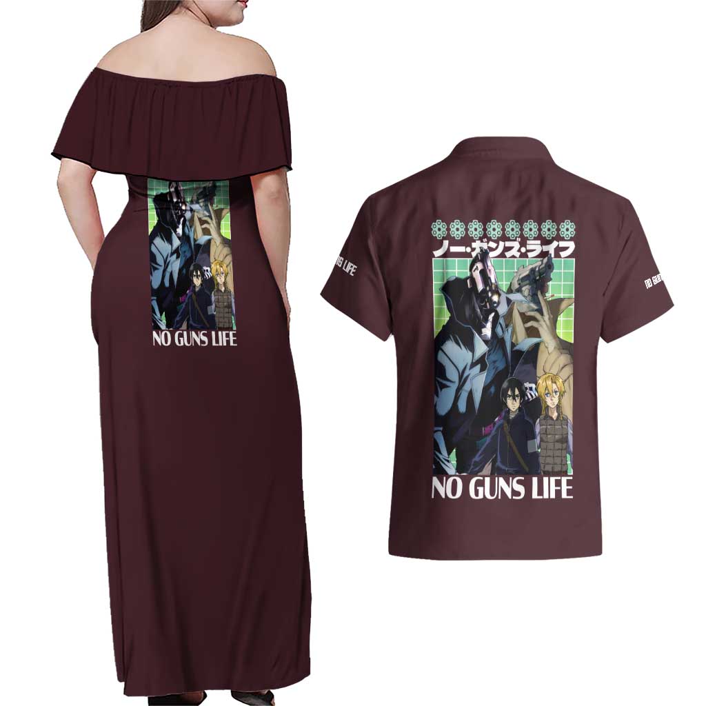 No Guns Life Couples Matching Off Shoulder Maxi Dress and Hawaiian Shirt Japan Anime Style - The Mazicc