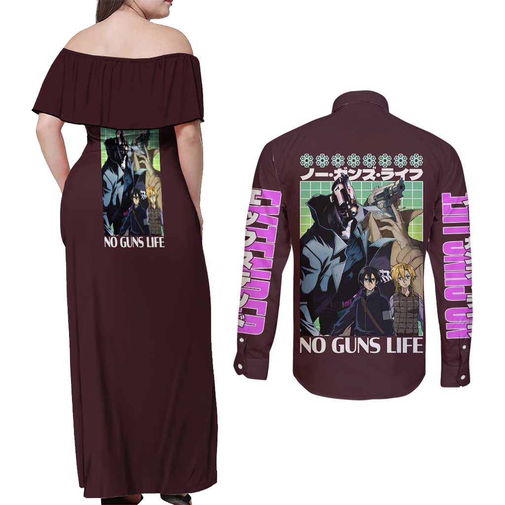 No Guns Life Couples Matching Off Shoulder Maxi Dress and Long Sleeve Button Shirt Japan Anime Style - The Mazicc