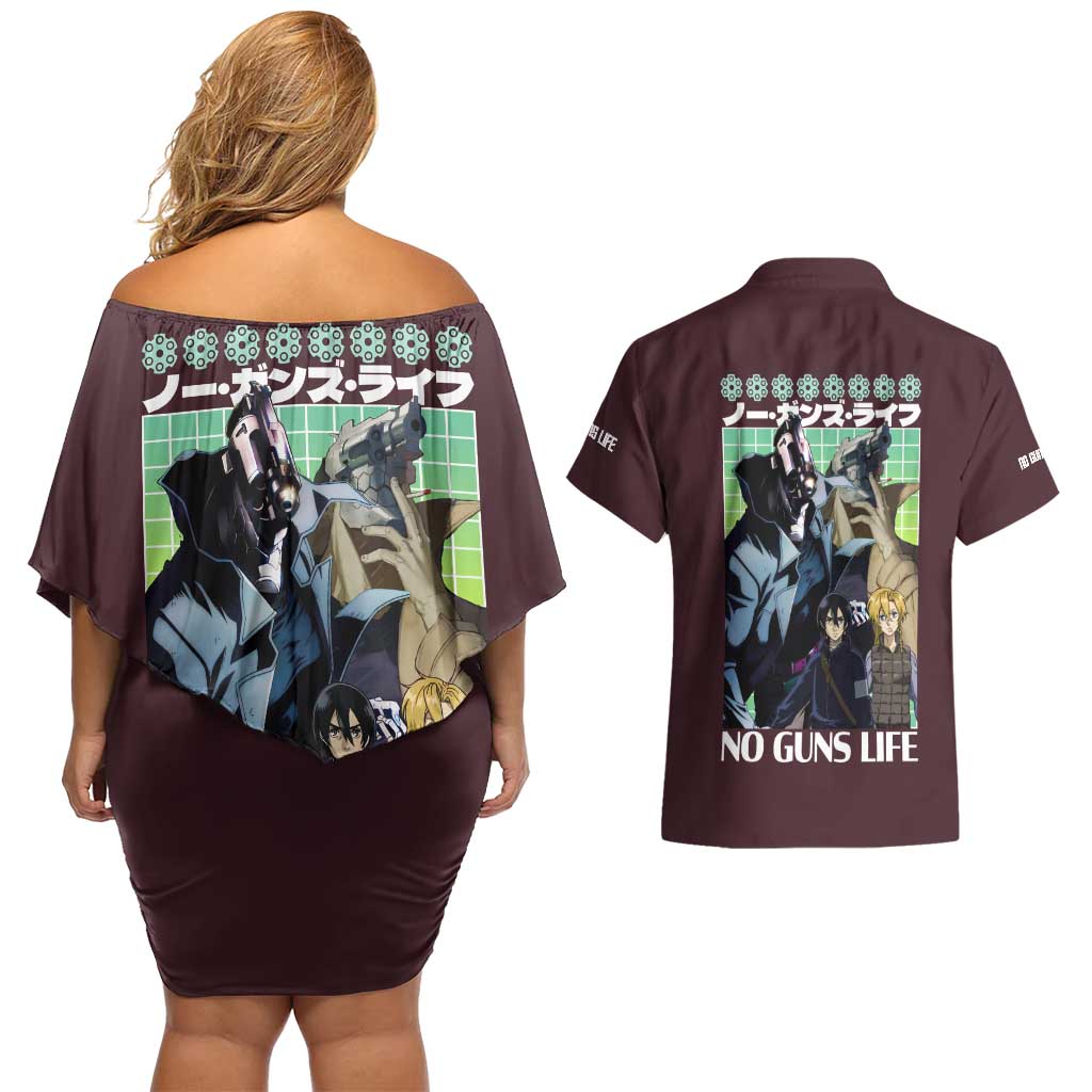 No Guns Life Couples Matching Off Shoulder Short Dress and Hawaiian Shirt Japan Anime Style - The Mazicc